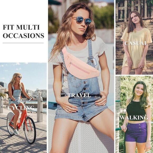 Women Men  Mono Pink Large Crossbody Fanny Pack Belt Bag Hands-Free Waist Pack - Picture 6 of 6